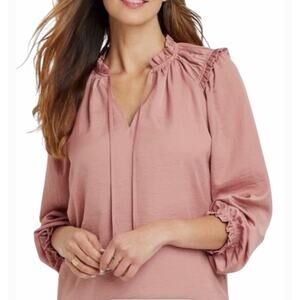 KNOX ROSE Long Sleeve Rose Satin Top with Ruffle Detailing Women XSNWT